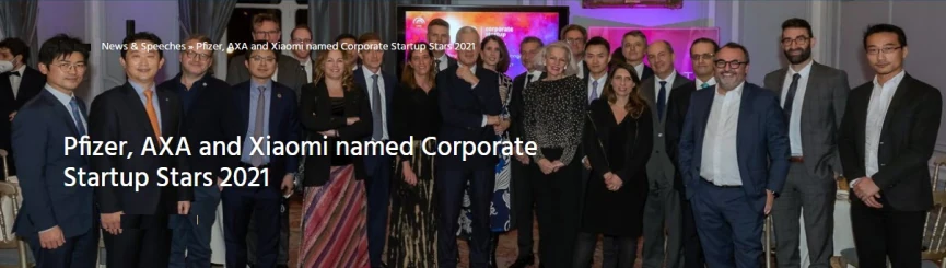 Pfizer, AXA and Xiaomi named Corporate Startup Stars 2021